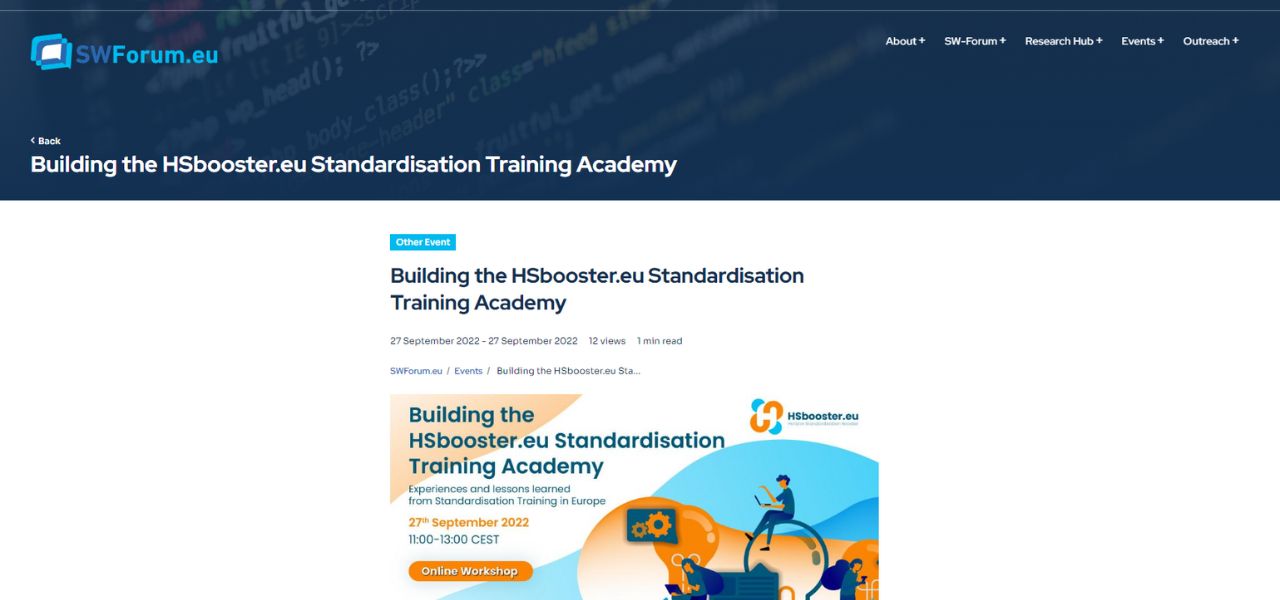 SWForum.eu | Building the HSbooster.eu Standardisation Training Academy